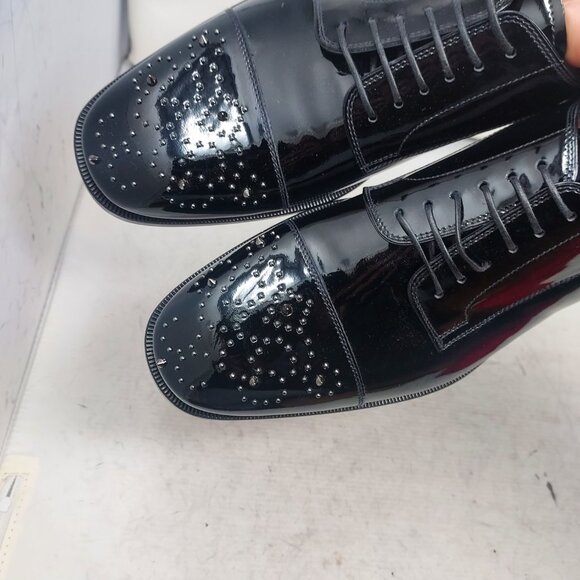 Christian Louboutin MENS Maltese Stud Black Patent Derby Shoe - Picture 3 of 12